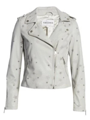 Chaqueta Vigoss Moto Imitación Cuero Gris Claro Con Estrellas Talla XS, NUEVA NUEVA CON ETIQUETAS Foto 1 de 4