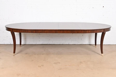 Barbara Barry Style Modern Regency Mahogany Saber Leg Extension Dining Table Cover