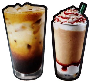 STARBUCKS CAFE STORE Iced Coffee Drink DISPLAY SIGN LOT Frappuccino Latte Promo - Picture 1 of 2