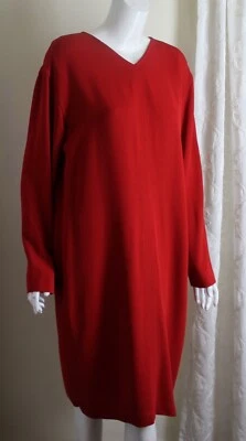 Ellen Tracy Linda Allard Sz 16 Lipstick Russian Red Crepe V-Neck Dress XL - Image 1 of 4