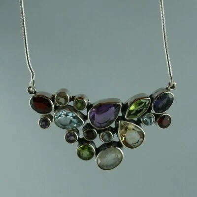 Edelstein Anhänger Kette Sterling Silber multistone Amethyst Peridot Citrin - Bild 1 von 4