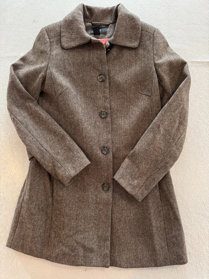 Abrigo H&M Peacoat para mujer talla 6 marrón moteado lana cuello alto Foto 1 de 4
