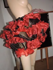 Sissy steif Petticoat Höschen Panty Vollrüschen Nylon Negligee XXL schwarz rot - Bild 1 von 10