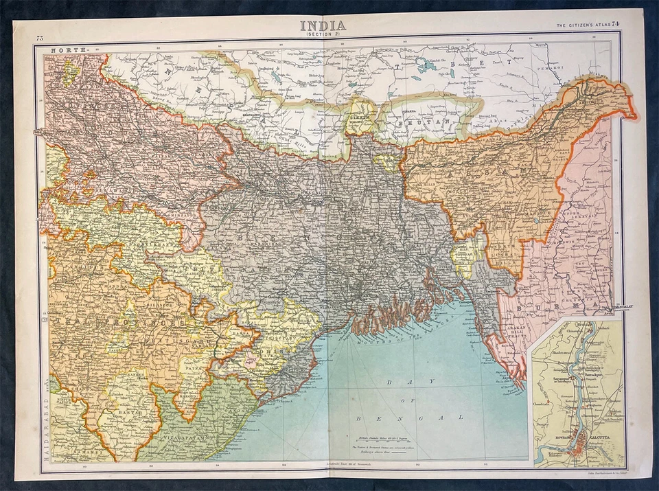 1890 John Bartholomew Large Antique Map North East India, Bangladesh, Bengal - Image 1 of 2