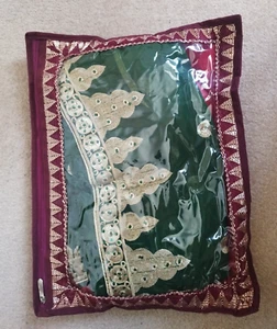 Green Sari with Intricate Embroidery &  Red Sari Bag - Picture 1 of 7