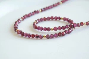 Rhodolite Garnet Micro Faceted Round Tiny Sparkly & Gold Fill Beads 20" Necklace - Picture 1 of 8