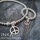 Inka 925 Sterling Silver stretch Bead Bracelet & Matching ring & Peace Charms
