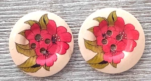 2 Red Flower Buttons Sewing Crafting 1 1/4" Wood 4 Hole - Picture 1 of 2