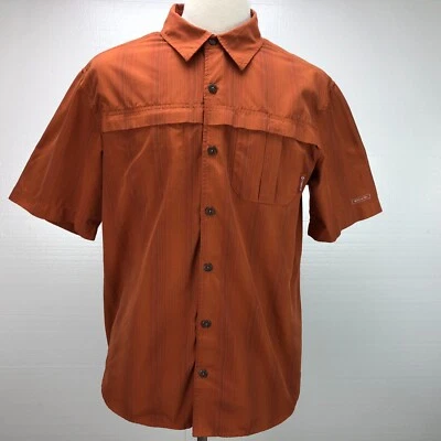 Merrell L Orange Stripes Button Front Short Sleeve Casual Men's Shirt - Image 1 of 4