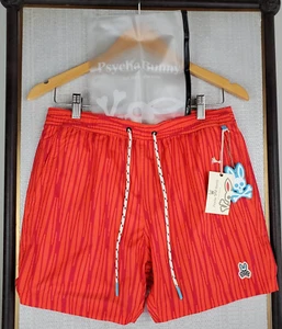 NEW $95 PSYCHO BUNNY Size Small Mens Swim Shorts Orange Bark Dry Bag+Keychain - Picture 1 of 14