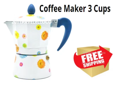  Cafetera de aluminio 3 tazas patrón de flores cafetera expreso, percoladora. estufa Foto 1 de 4