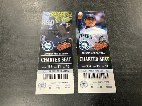 SEATTLE MARINERS~2013 TICKET STUB 4/29/13-4/30/13 vs ORIOLES Cover