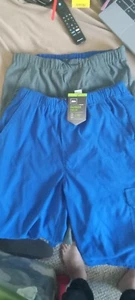 NWT! REI Boys (mens small) Size 18 UPF 5 Quick Dry  Cargo Shorts 2pr. Blue&Grey - Picture 1 of 7