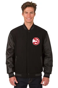 NBA Atlanta Hawks Wool Leather Reversible Jacket Front Patch logos Black JHD - Picture 1 of 4