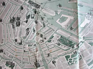 Amsterdam Holland c.1920's Vintage Europe City Plan cartoon style buildings - Picture 1 of 2
