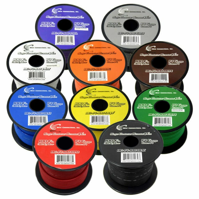 Audiopiper AP-14-100 x 6_ 14 Gauge Auto Power Cable 100 ft Multicolor, Pack of 6 Rolls