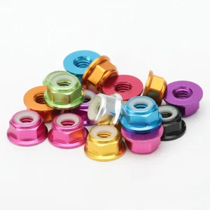 M2 M2.5 M3 Flanged Nyloc Nuts Aluminum alloy All Colours Self-locking Flange - Picture 1 of 8