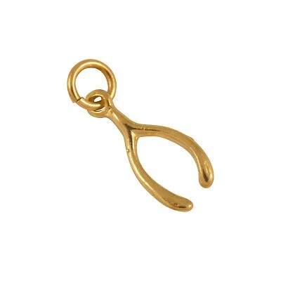 Dije pequeño 2D plano oro 9ct Wishbone / dijes / buena suerte / suerte Foto 1 de 3