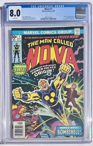 NOVA #1 CGC 8.0 ORIGIN & 1. ERSCHEINUNG 1976 WEISSE SEITEN KIOSK KANG WOLFMAN - Bild 1 von 3