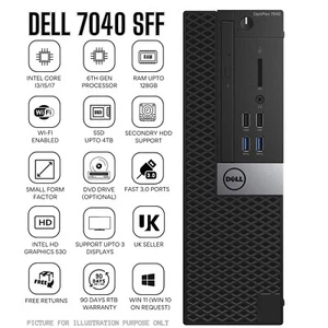 Dell OptiPlex 7040 SFF Core i7-6700 6th Gen 64GB RAM 2TB SSD Wi-Fi Enabled PC - Picture 1 of 7