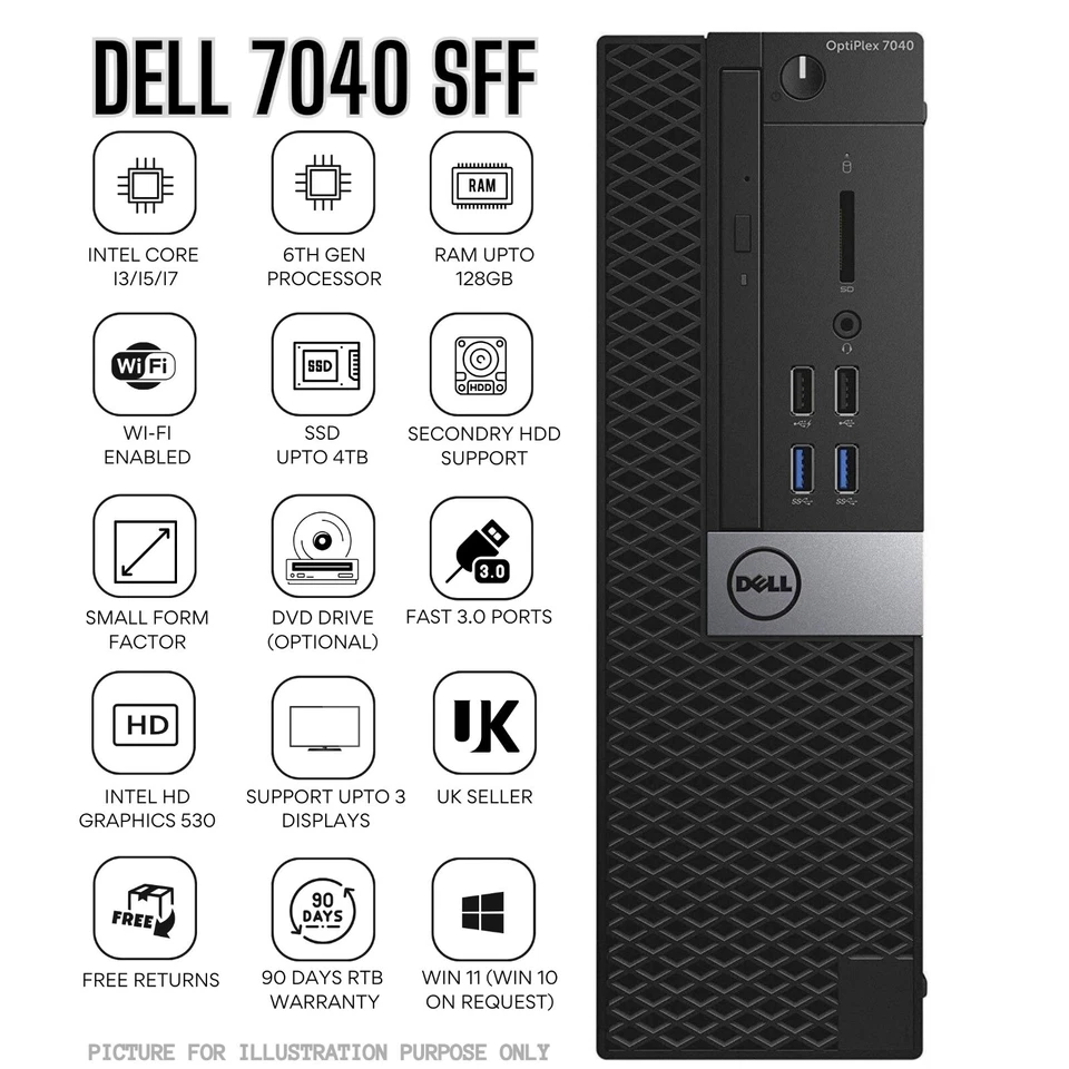 Dell OptiPlex 7040 SFF Core i7-6700 6th Gen 64GB RAM 2TB SSD Wi-Fi Enabled PC - Image 1 of 4