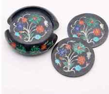 Marble Tea Coaster Set Inlay Floral Work semi precious stone Home Decor p19