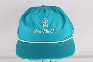 Vtg 80s Streetwear Crest Hills Country Club Ripstop Leather Strapback Hat USA - Picture 1 of 9
