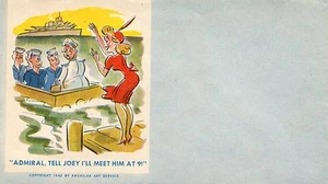 UNUSED WW II ERA COMIC MILITARY,NAVY ENVELOPE-PRETTY GIRL WAVING AT ADMIRAL 1942 - Picture 1 of 2