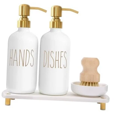  Juego dispensador de jabón dorado viene con bombas de acero inoxidable, secado instantáneo dorado1 Foto 1 de 4