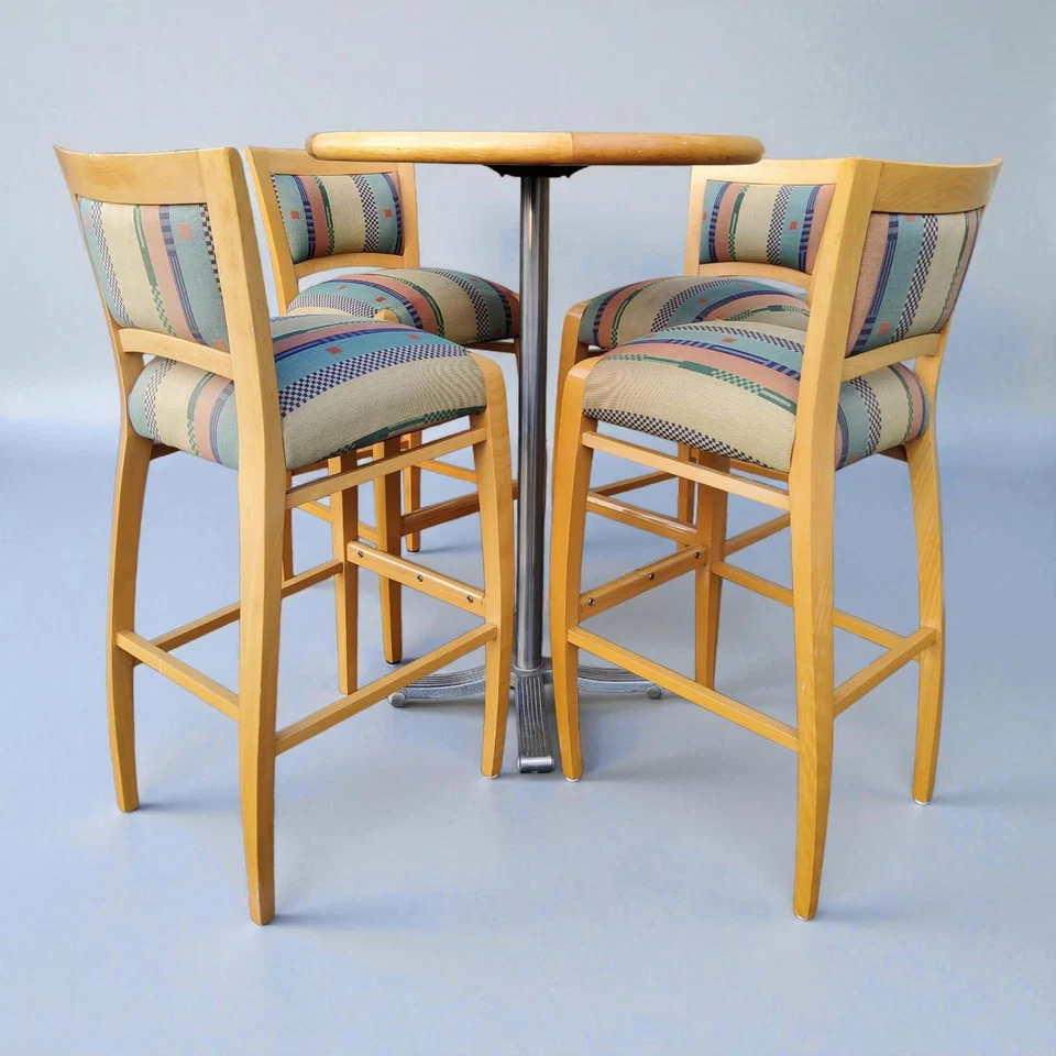 Loewenstein Maple & Steel Bar-Height Bistro Set – 4 Chairs + Round Table - Image 1 of 4