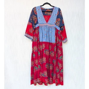 Ulla Johnson Milena Patchwork Cotton/Linen V-neck Midi Dress, size 6 - Picture 1 of 9