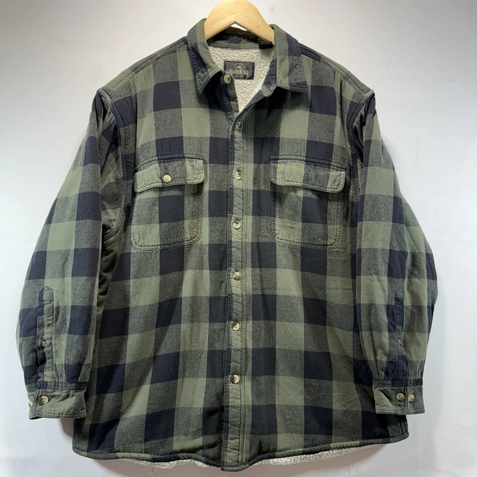 Camisa grande con botones Red Head verde búfalo franela a cuadros polar sherpa chamarra Foto 1 de 4