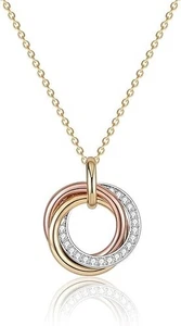 S925 Sterling Silber 3 Kreise Halsketten Tricolor Generation Halskette für Damen - Bild 1 von 2