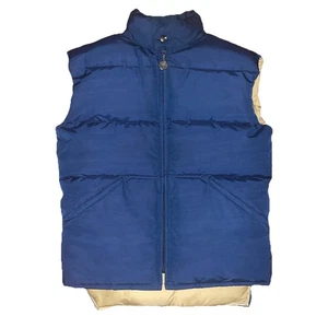 Vintage Struggle Gear William Barry Sz S 70s Down Puffer Vest Navy Blue/Beige - Picture 1 of 6