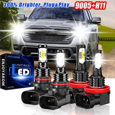 For Ram 2500 3500 2011-2022 LED Headlight Bulbs Combo High Low Beam 9005+H11 - Image 1 of 4