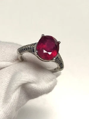 Ruby Ring Natural Ruby Pigeon Blood  With Diamond 925 Sterling Silver Size 6.5 - Image 1 of 4