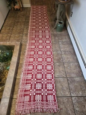 137x24 Goodwin Weavers Table Runner Red White Snowflake Pinetree Christmas - Image 1 of 4