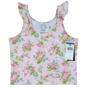 Polo Ralph Lauren Girls Top Large 12-14 Pink Floral Performance Jersey Stretch - Picture 1 of 8