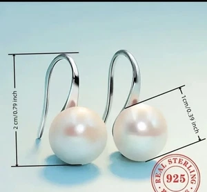 Pearl and 925 Sterling Silver Spoon shaped Hook Earrings Faux Pearl Free P&P - Picture 1 of 6