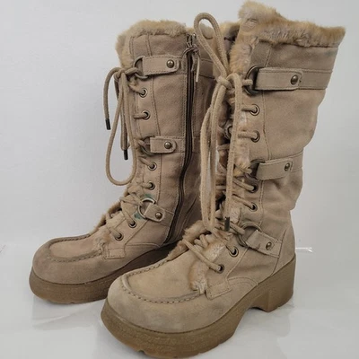 Botas de Combate Report Neely De Colección Talla 8 Gamuza Taupe Borde de Piel Sintética Cuero Superior Foto 1 de 4