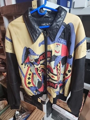 Jaqueta de Couro Colorida Marc Buchanan Pelle Pelle Coringa e King Size 46 Vintage  - Imagem 1 de 4