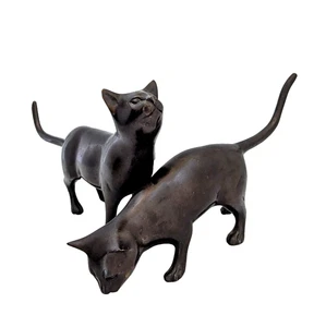 Decorative Crafts Inc Two Brass Cats Sculptured Vintage Figurines 12.5" - Picture 1 of 19