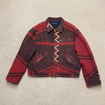 Polo Ralph Lauren Bomber Jacket Men's Large Red Wool Southwestern Navajo Aztec - Image 1 of 4