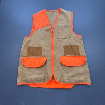 Vintage Hunting Vest Men’s M Canvas Blaze Orange Utility Pockets Zip Front YKK - Image 1 of 4