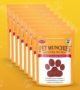 8 PACK - Pet Munchies 100% Natural Duck Dog Training Treats 50g Pouches - Picture 1 of 2