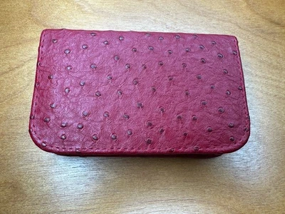 Vintage Manicure Kit in Red Ostrich  Leather ? Zip Case Made in Korea - Image 1 of 4