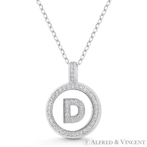 Colgante circular de rodio 20x15 mm plata esterlina 925 con letra inicial ""D"" CZ - Imagen 1 de 1