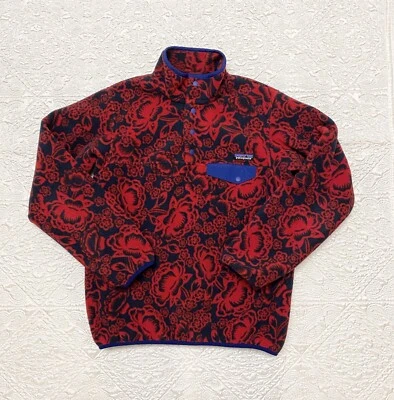 Pullover polar Patagonia Synchilla para mujer rojo azul flor de loto SnapT mediano Foto 1 de 4
