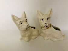 Scottish Terrier Two Vintage Ceramic 6" White Scottie Dog  Flower Pots