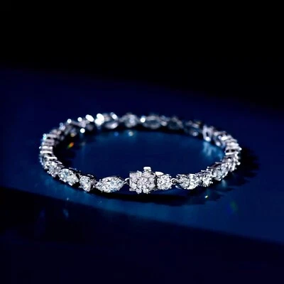 5Ct Diamond Lab-Created Round Cut Women's Tennis Bracelet 14K White Gold Plated Foto 1 de 4